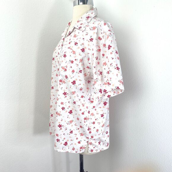 Bobbie Brooks White Red Floral Blouse XL Button Front Oversized Boho Peasant Top - Picture 5 of 9